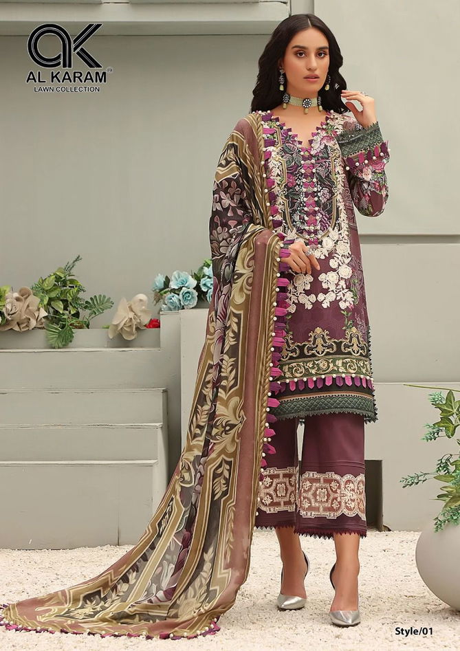 Al Karam Queens Court Fancy Wear Cambric Cotton Latest Dress Material Collection